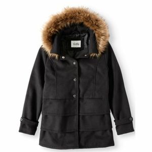 SEBBY girls fleece jacket, detachable hood with faux fur trim